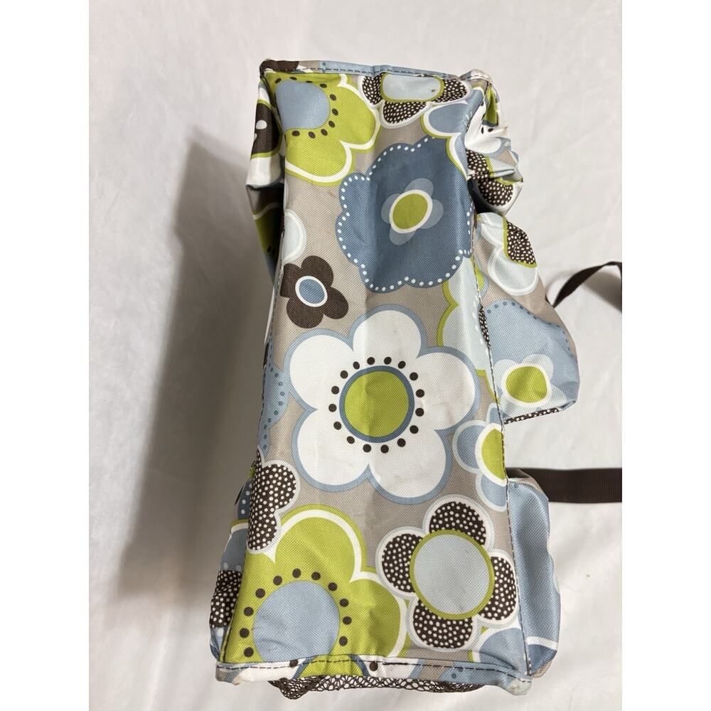 Thirty One Organizing Utility Tote Green Brown Floral 15 x 10 x 6 Pockets B - Picture 5 of 5